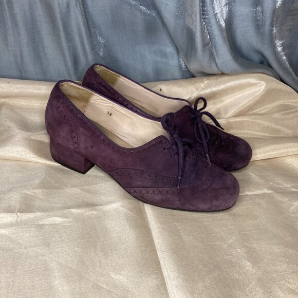 70s retro suede purple brogues block heel - Picture 2 of 10